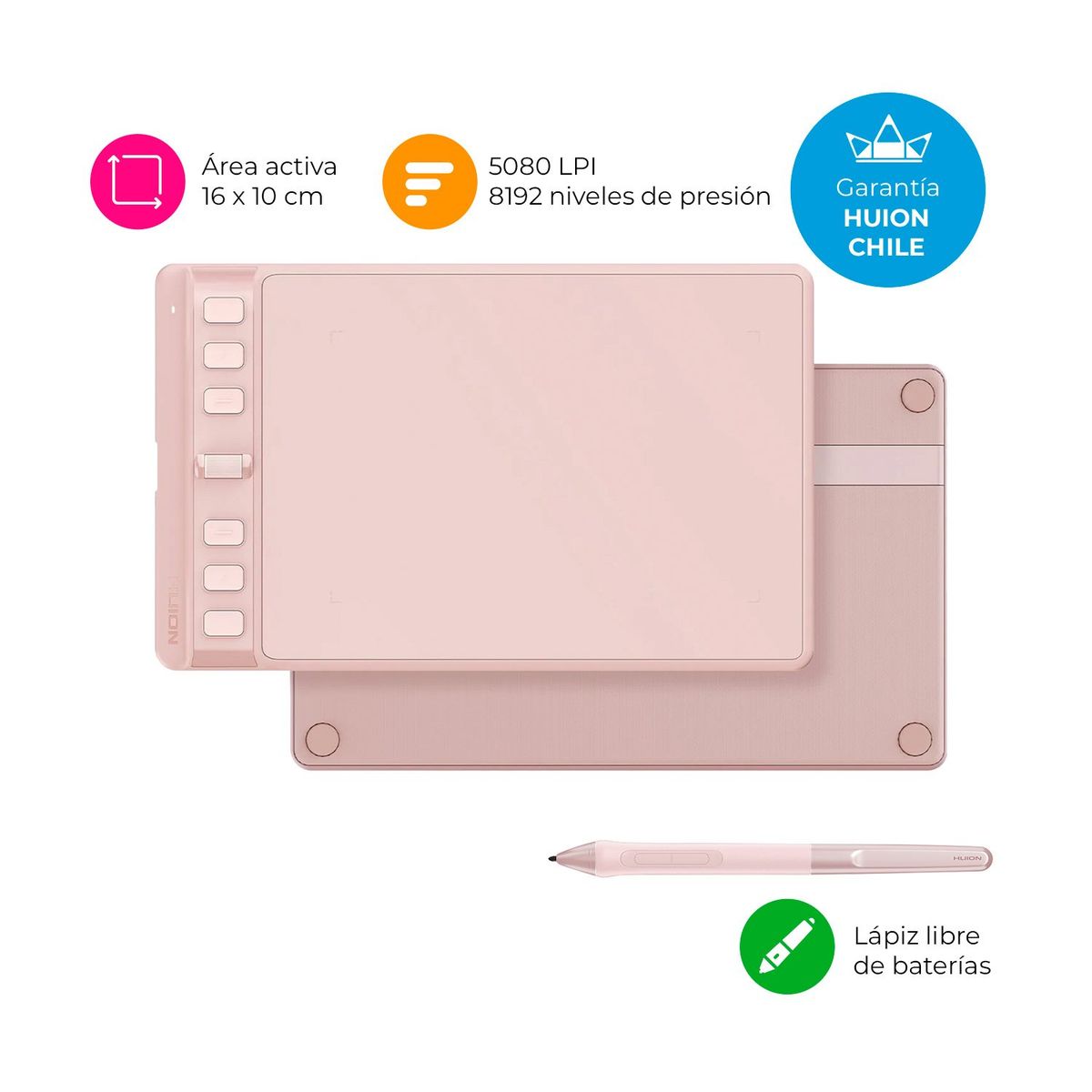 HUION - Tableta Gráfica Digitalizadora Inspiroy 2 S Pink con Scroller - TG