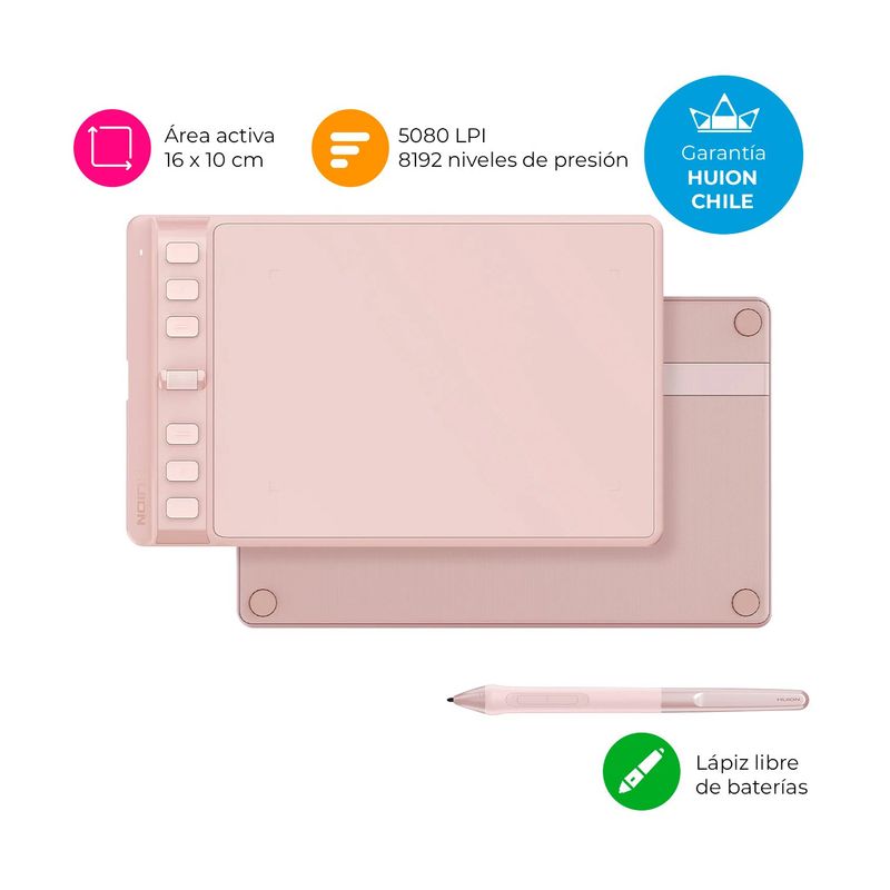 HUION - Tableta Gráfica Digitalizadora Inspiroy 2 S Pink con Scroller - TG