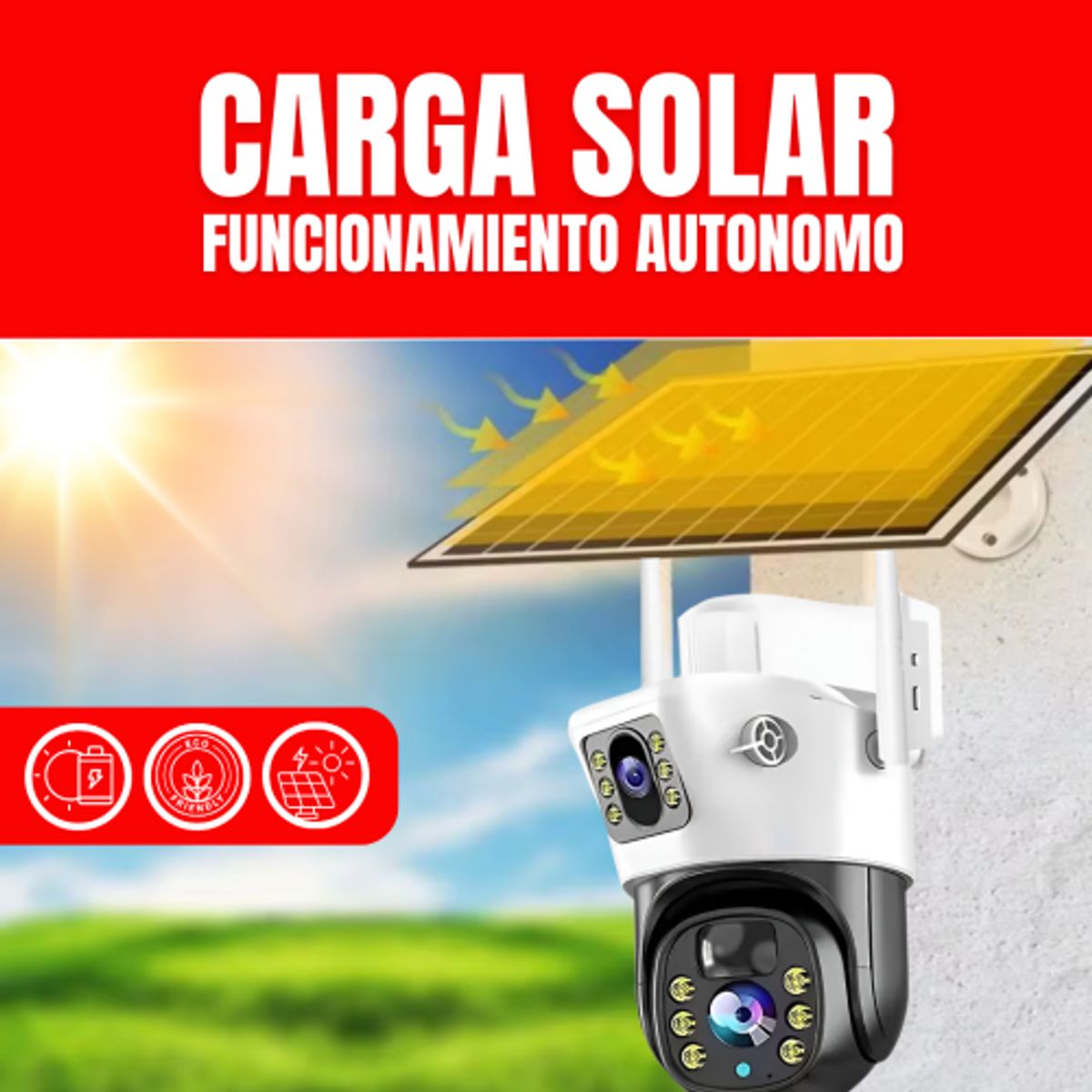 BITBYTE - Cámara De Seguridad Solar Wifi Exterior Impermeable 4mp + Tarjeta Sd 64 GB