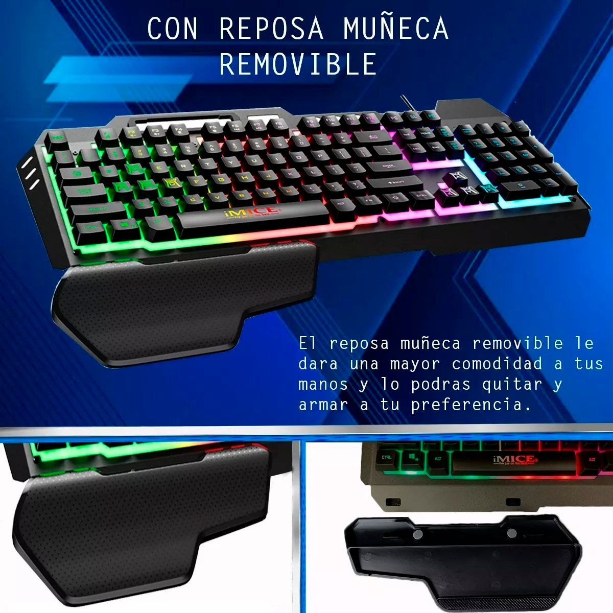 IMICE - Teclado Gamer Imice Gk-700 Qwerty Rgb Ingles Con Reposa Mano