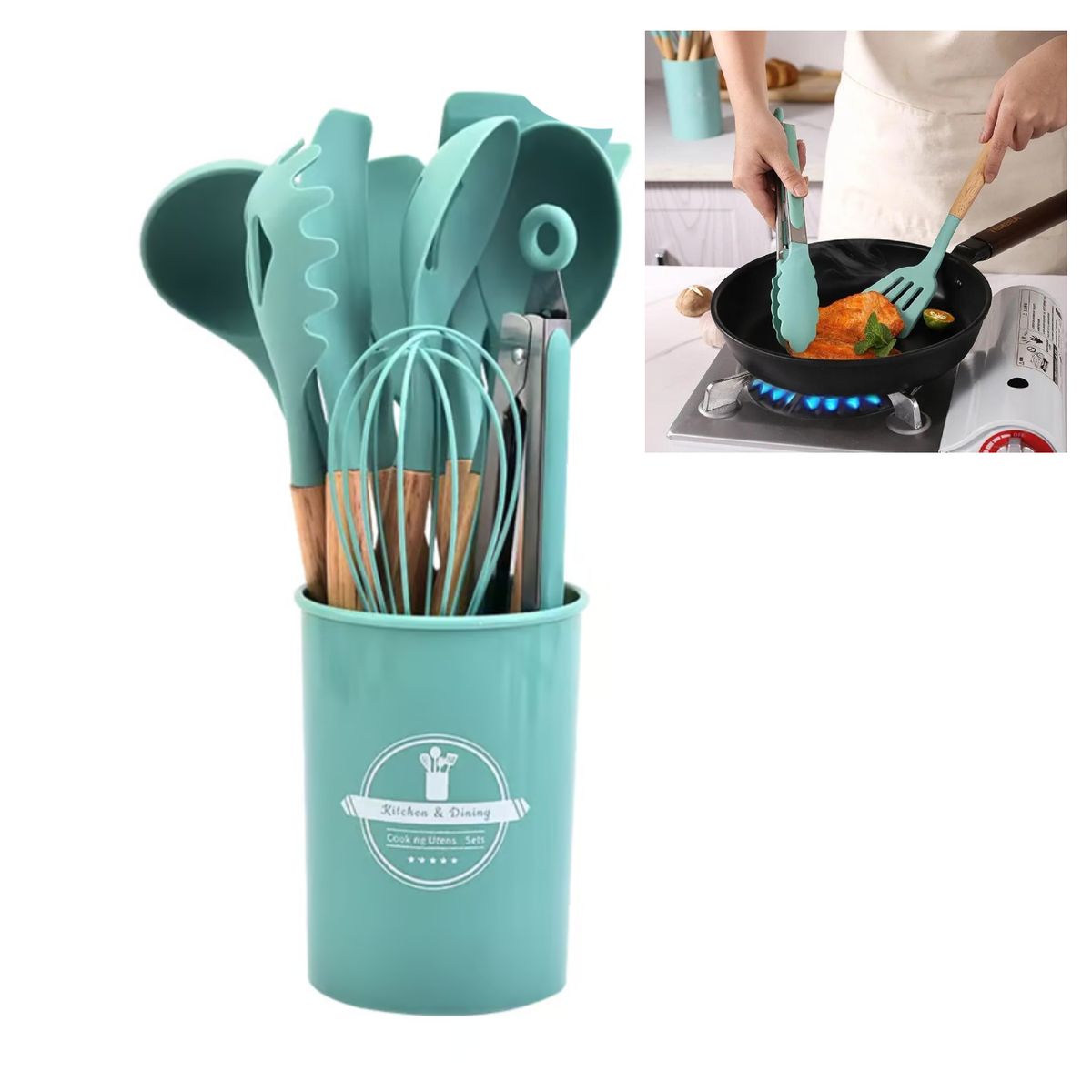 GENERICO - SET UTENSILIOS DE COCINA 12 PZAS TURQUESA