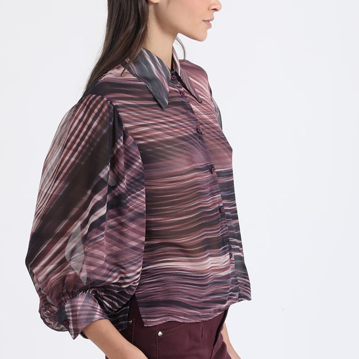 LIOLA - Blusa Gasa Estampada, Burdeo Liola