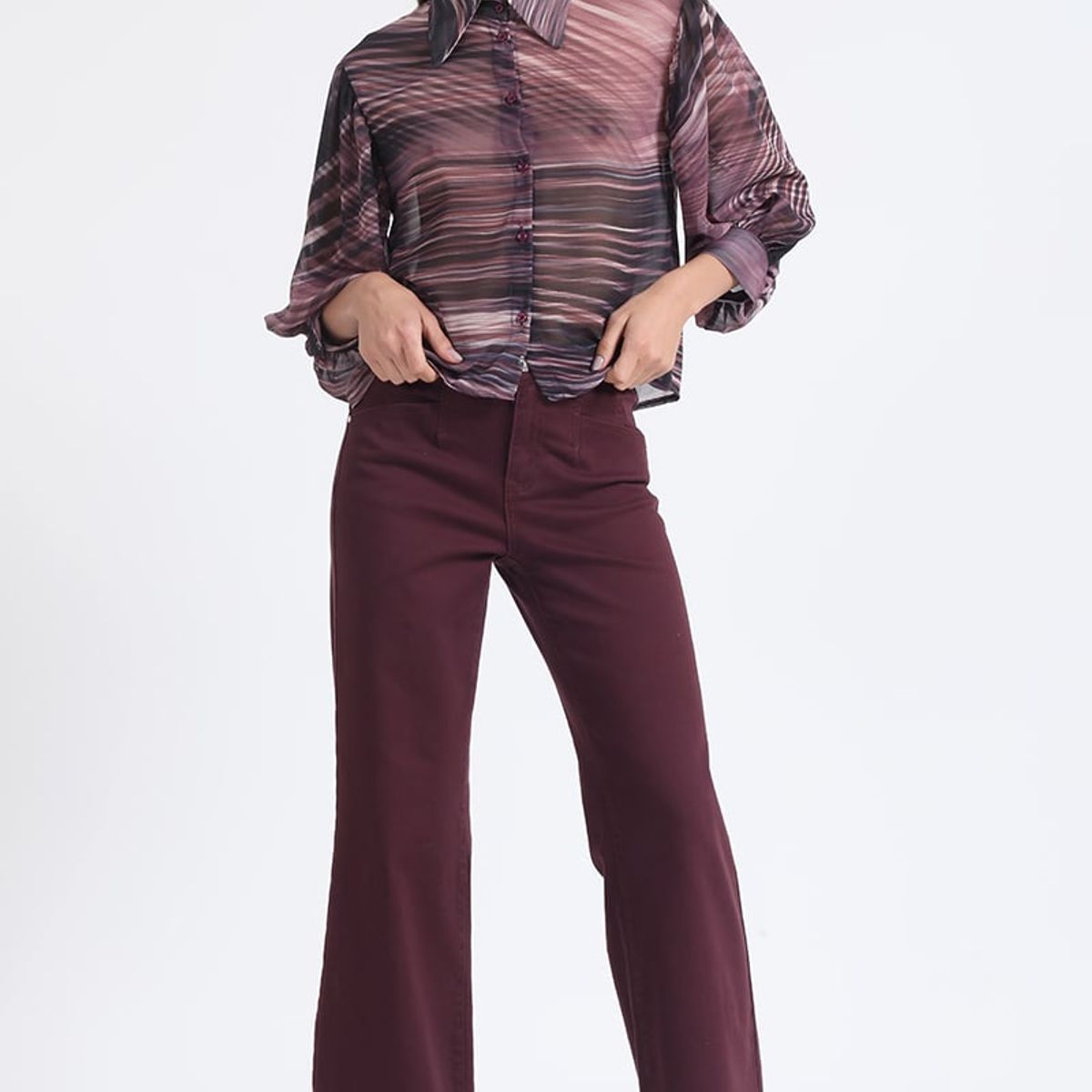 LIOLA - Blusa Gasa Estampada, Burdeo Liola