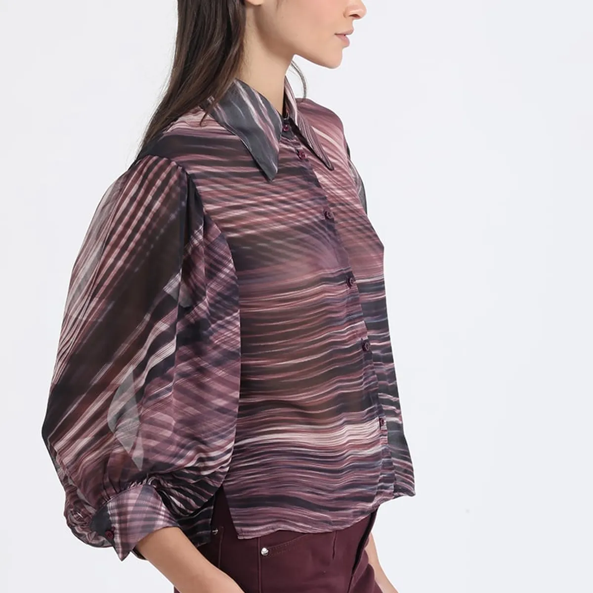 LIOLA - Blusa Gasa Estampada, Burdeo Liola
