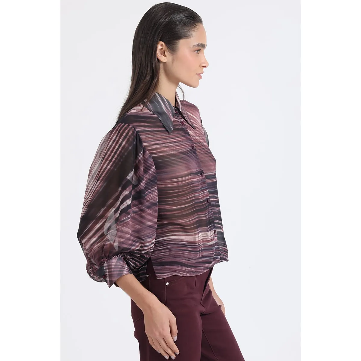 LIOLA - Blusa Gasa Estampada, Burdeo Liola