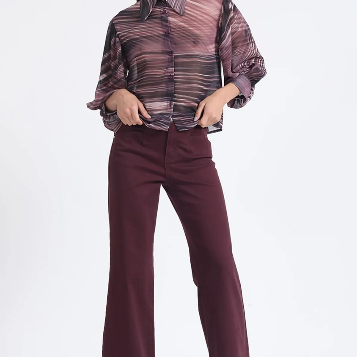 LIOLA - Blusa Gasa Estampada, Burdeo Liola