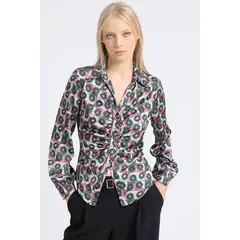LIOLA - Blusa Satin Estampado Retro Recogido Rosa