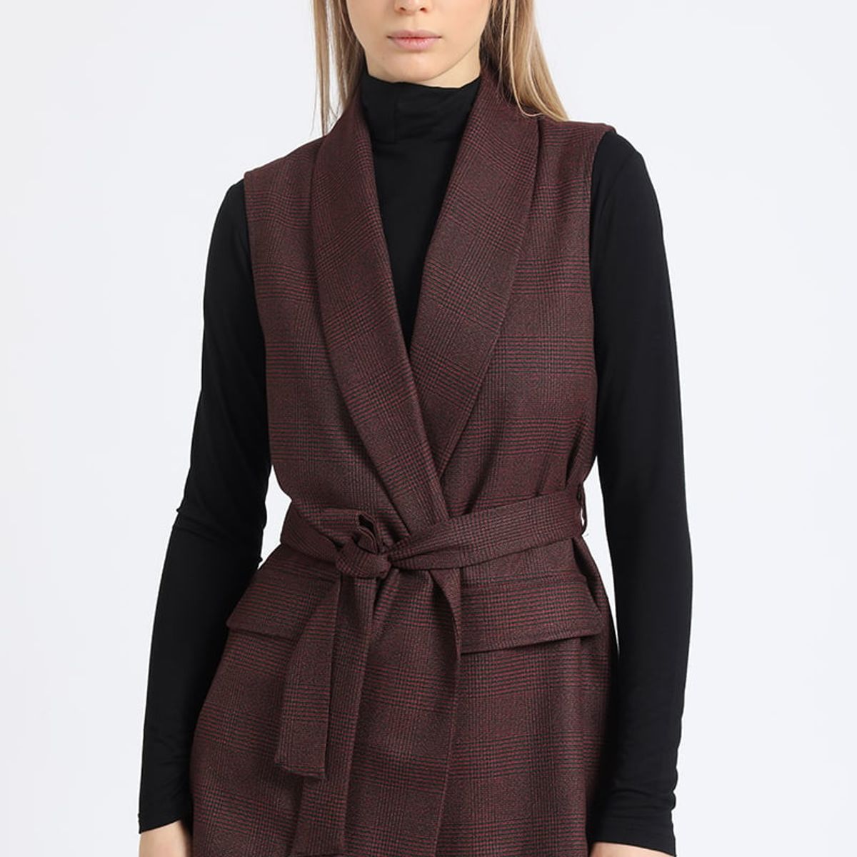 LIOLA - Chaqueta Larga Sin Mangas, Principe De Gales, Burdeo, Liola