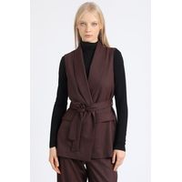 Chaqueta Larga Sin Mangas, Principe De Gales, Burdeo,