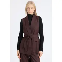 LIOLA - Chaqueta Larga Sin Mangas Principe De Gales Burdeo