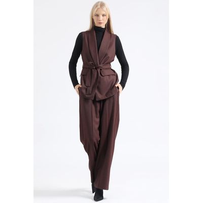 Imagen 2 del producto Chaqueta Larga Sin Mangas, Principe De Gales, Burdeo,