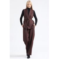 Chaqueta Larga Sin Mangas, Principe De Gales, Burdeo,