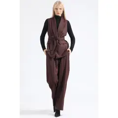 LIOLA - Chaqueta Larga Sin Mangas Principe De Gales Burdeo