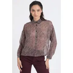 LIOLA - Blusa Gasa Fantasia Animal Con Hilo Metalizado Burdeo