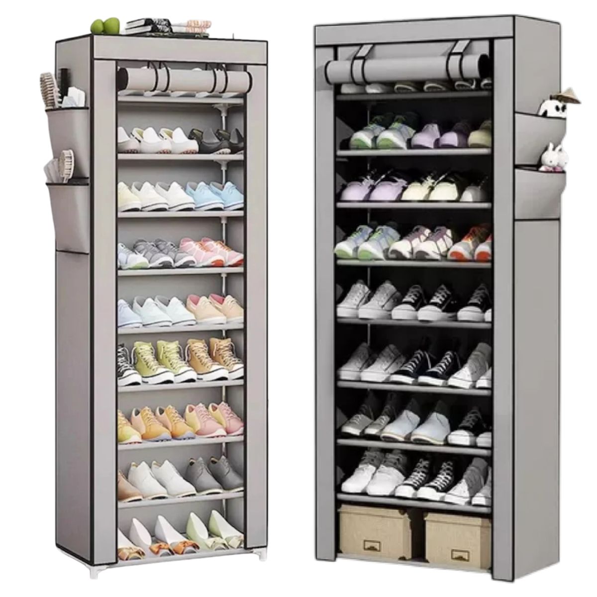 GENERICO - ZAPATERO ARMABLE DE ALUMINIO 9 PISOS DE TELA GRIS