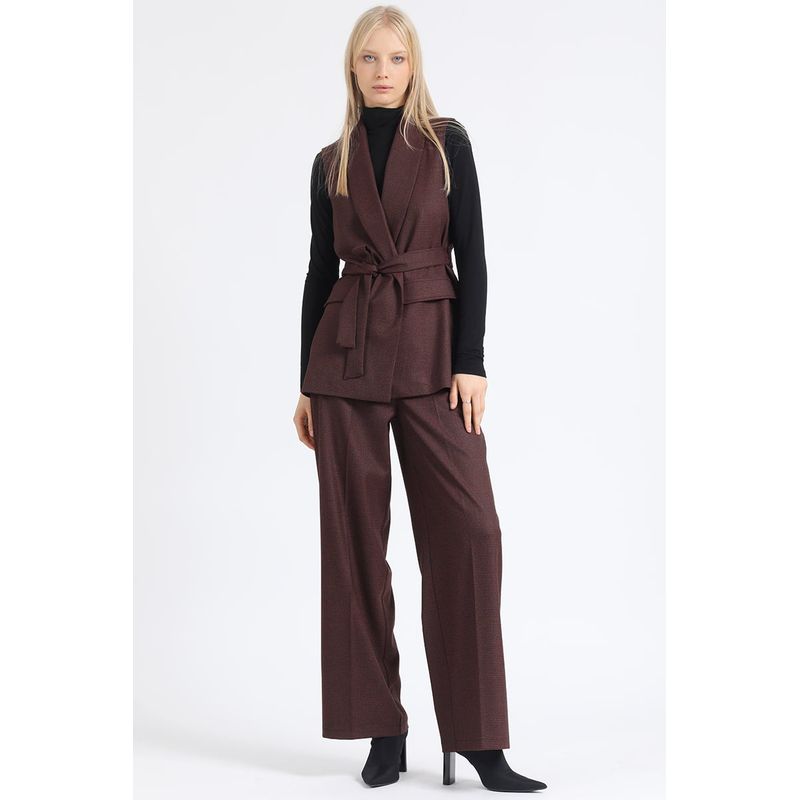 LIOLA - Pantalon Ancho, Tiro Alto, Principe De Gales, Burdeo Liola