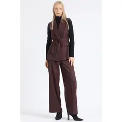 LIOLA - Pantalon Ancho, Tiro Alto, Principe De Gales, Burdeo