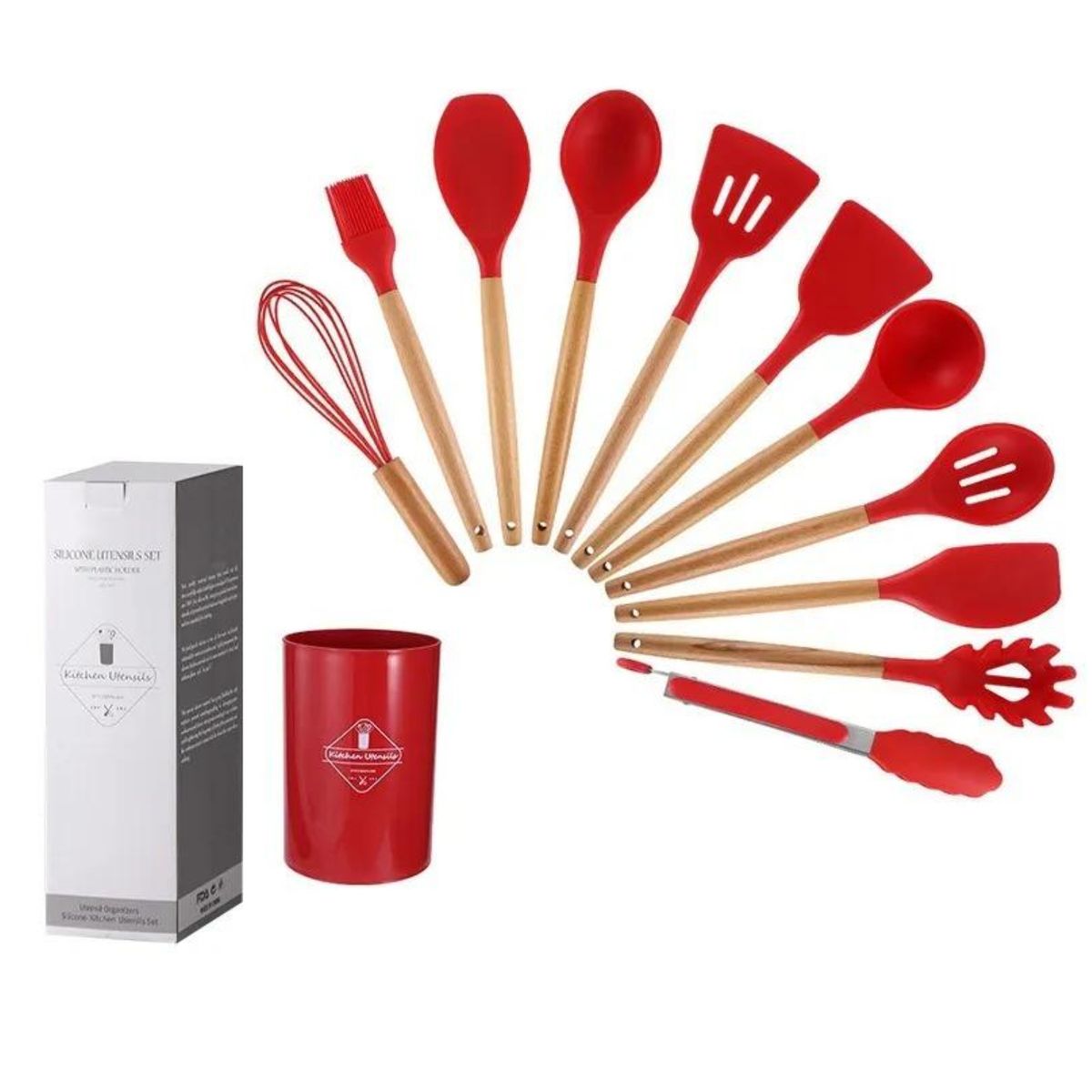 GENERICO - SET UTENSILIOS DE COCINA 12 PZAS ROJO