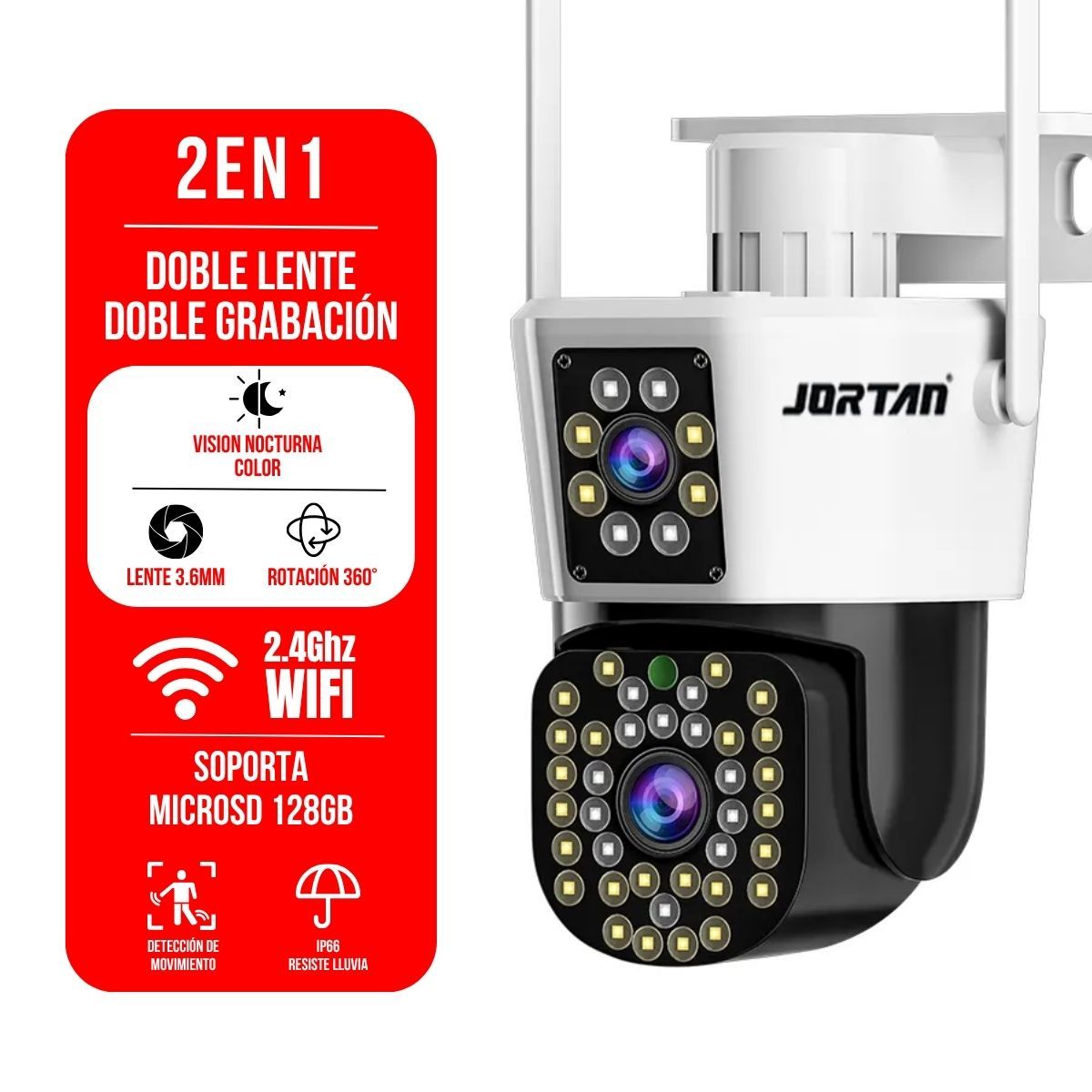 BAZUCA - Camara Seguridad Exterior Wifi Doble Lente Fijo + Giratorio PTZ FullHD 1080p