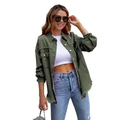 GIOIO - Chamarra De Mezclilla Mujer Rasgada Suelto De Longitud Media