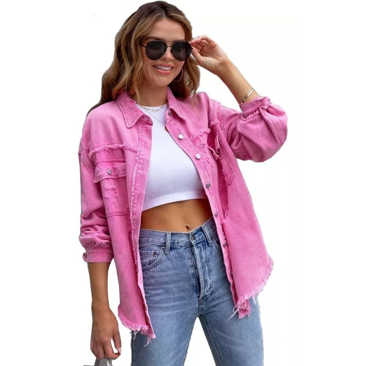 GIOIO - Chamarra De Mezclilla Mujer Rasgada Suelto De Longitud Media