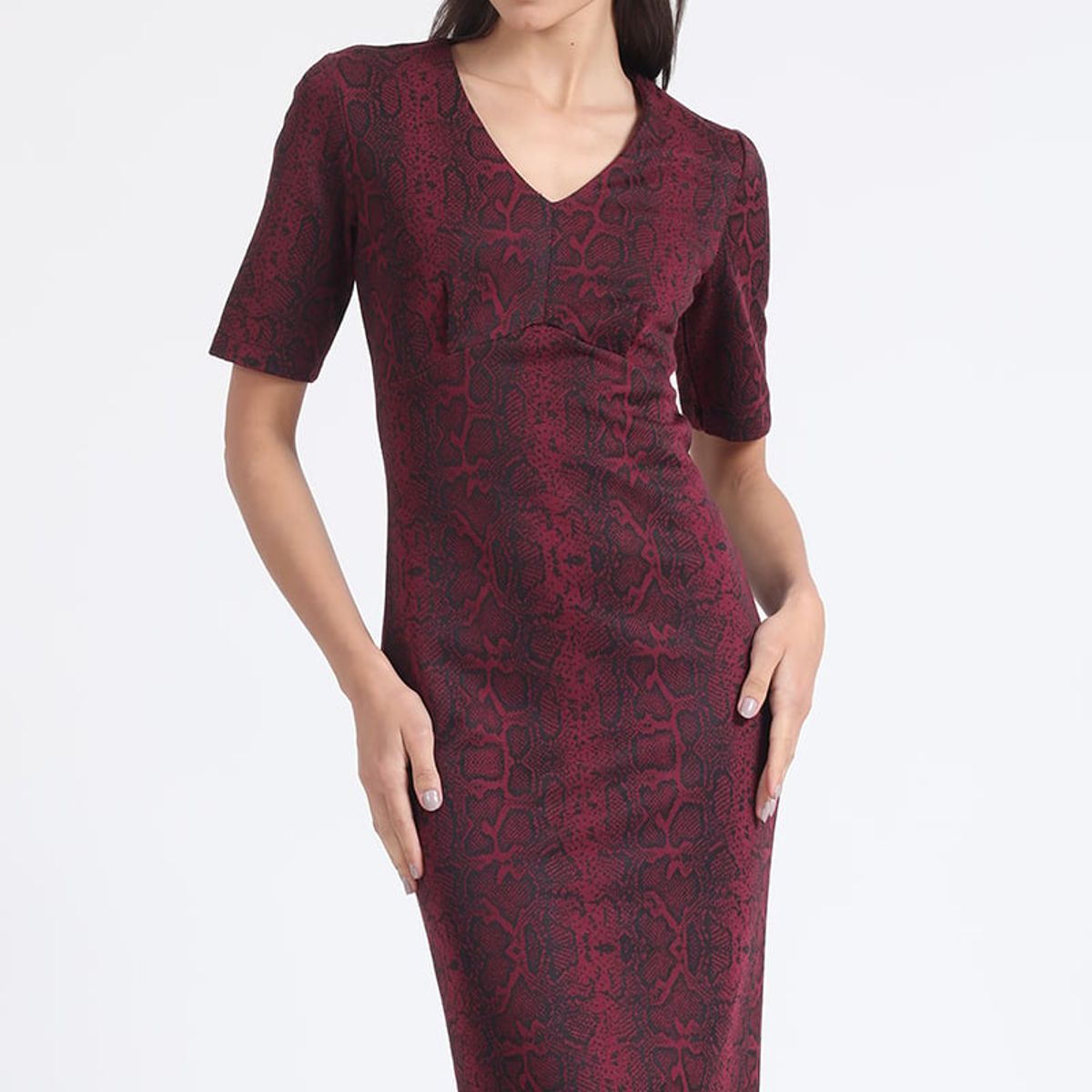 LIOLA - Vestido Midi Estampado Piton Burdeo Liola