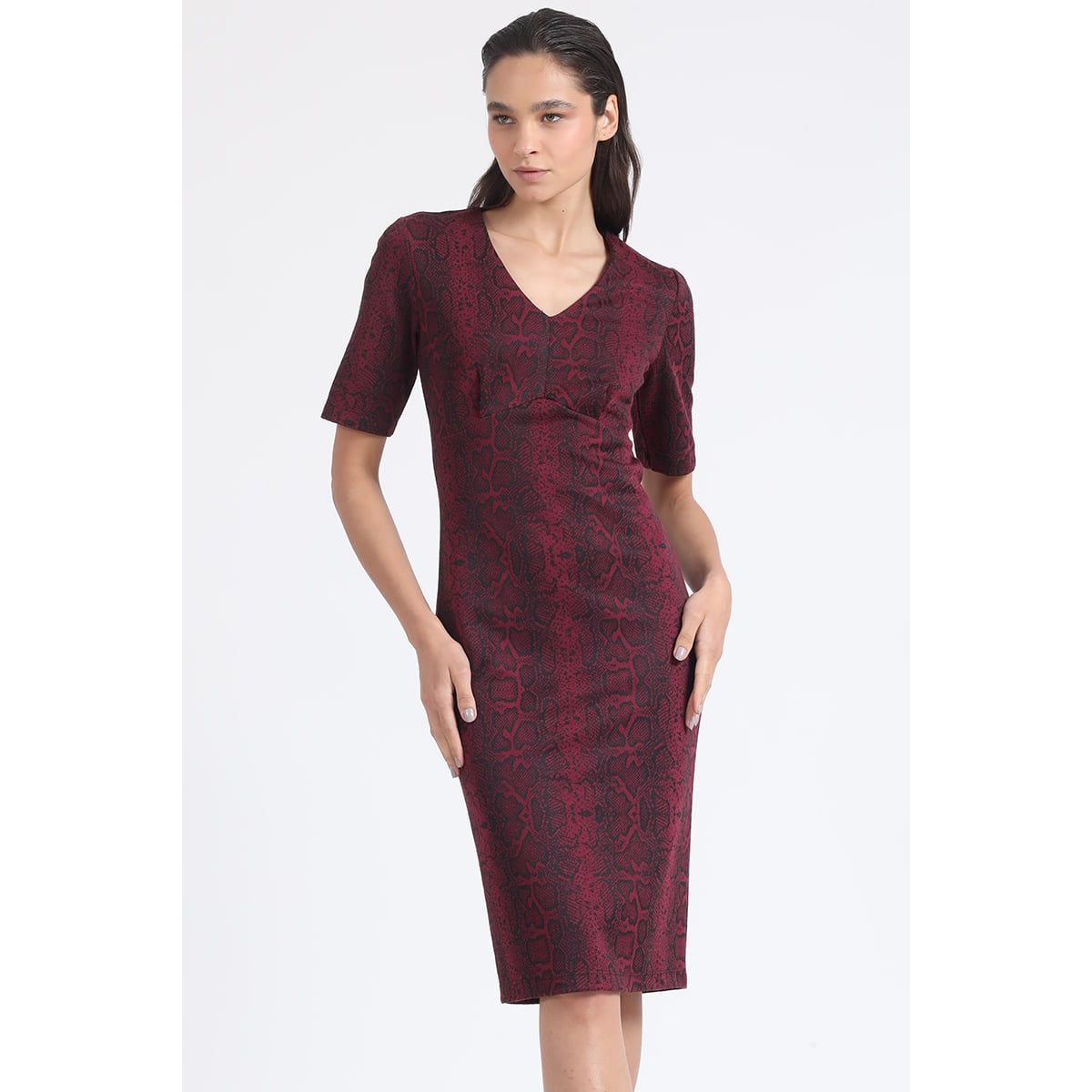 LIOLA - Vestido Midi Estampado Piton Burdeo Liola