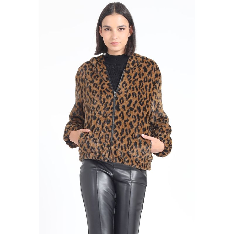 LIOLA - Chaqueta Bomber Efecto Piel Leopardo, Café Liola