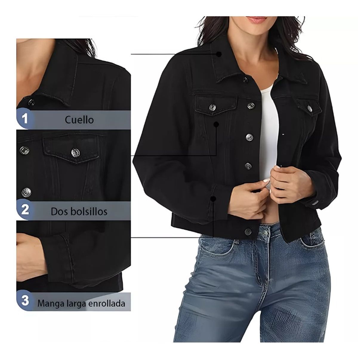 GIOIO - Chaqueta Vaquera Clásica Con Botones Lavados Para Mujer