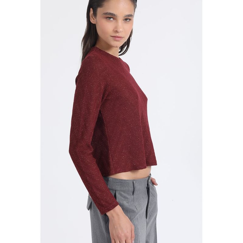 LIOLA - Polera Fantasia Con Hilo Metalizado Burdeo Liola