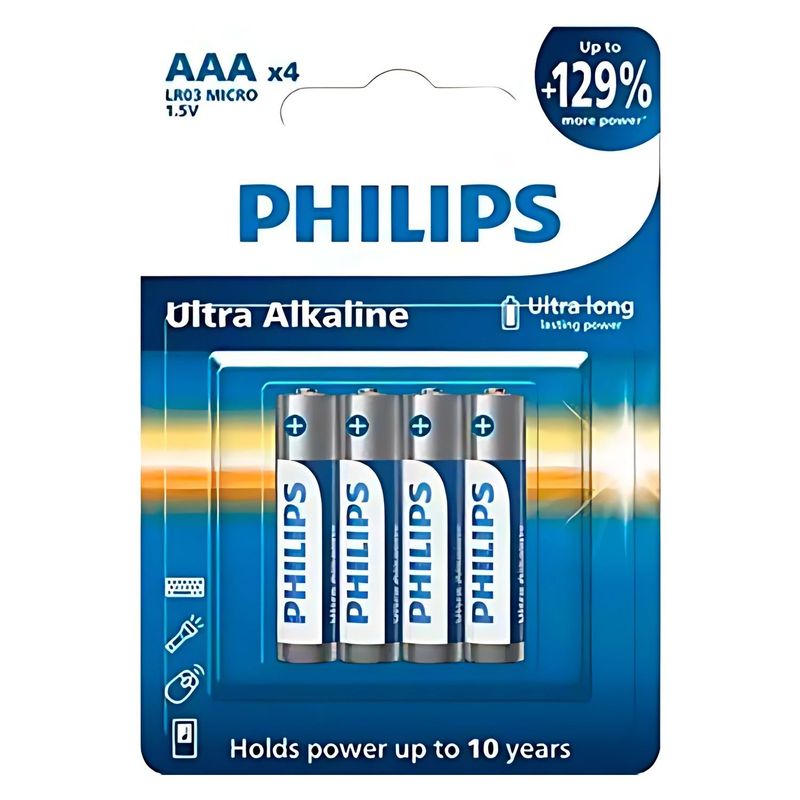 PHILIPS - 4 Pilas Alcalinas AAA Blíster Philips LR03E4B - SC