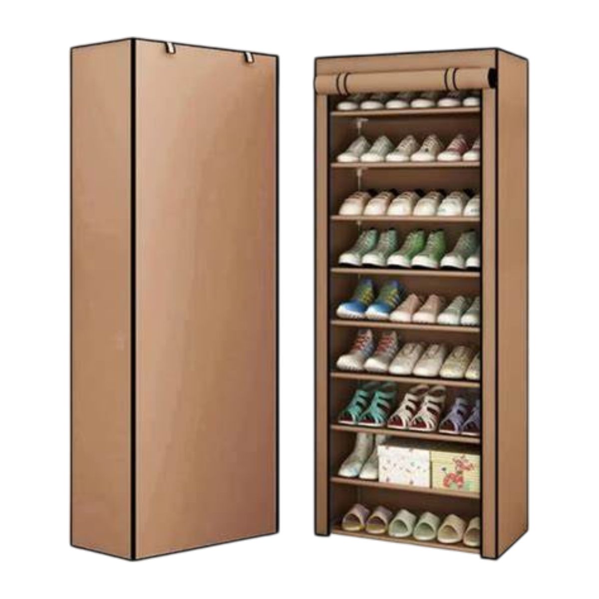 GENERICO - ZAPATERO ARMABLE DE ALUMINIO 9 PISOS DE TELA CAFE