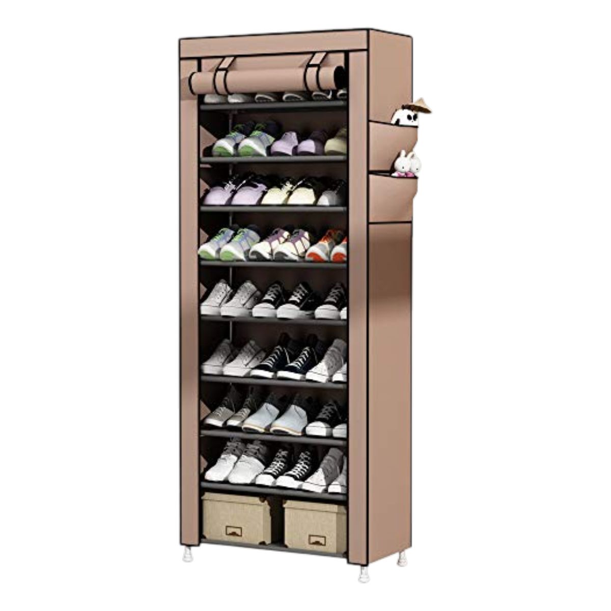 GENERICO - ZAPATERO ARMABLE DE ALUMINIO 9 PISOS DE TELA CAFE