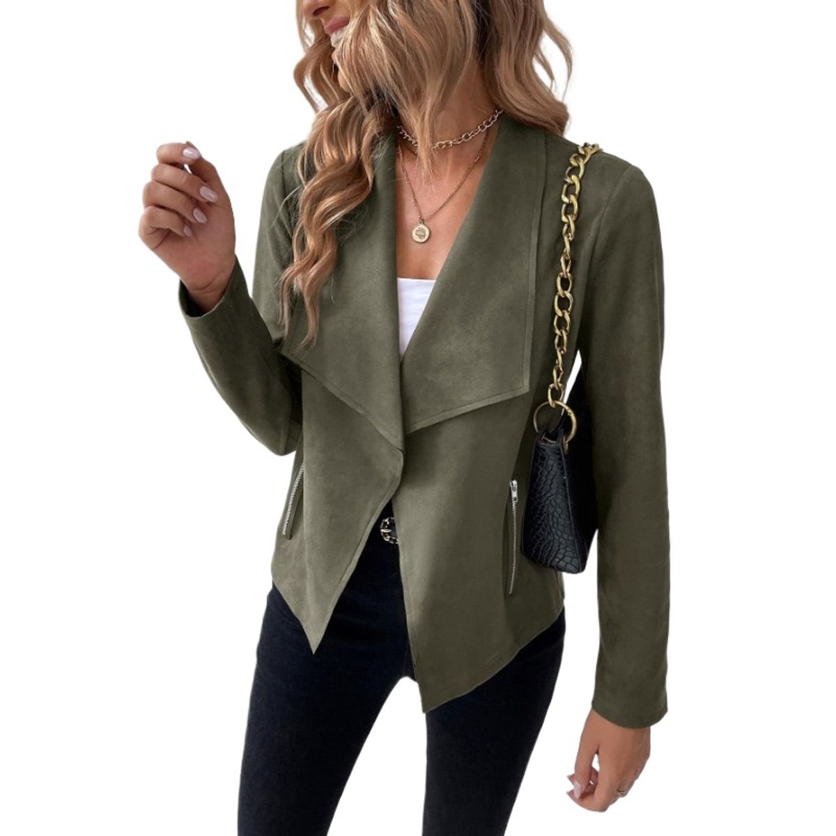 GIOIO - Chaqueta Mujer Piel Corta Estilo Motera Casual