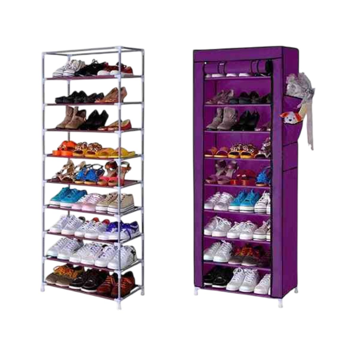 GENERICO - ZAPATERO ARMABLE DE ALUMINIO 9 PISOS DE TELA MORADO