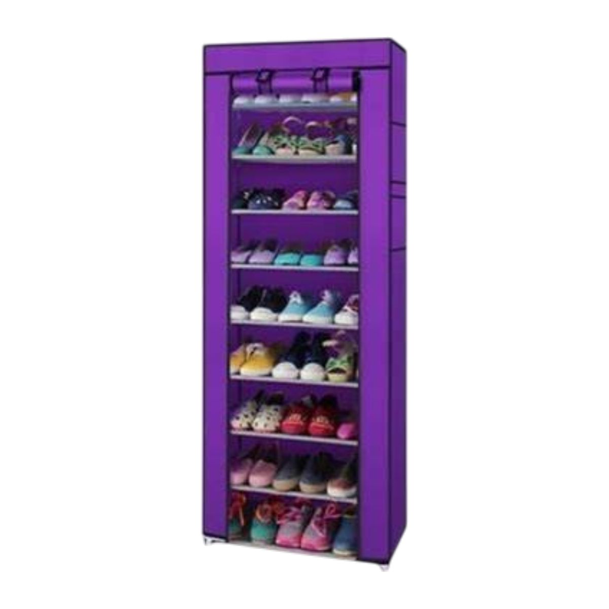 GENERICO - ZAPATERO ARMABLE DE ALUMINIO 9 PISOS DE TELA MORADO