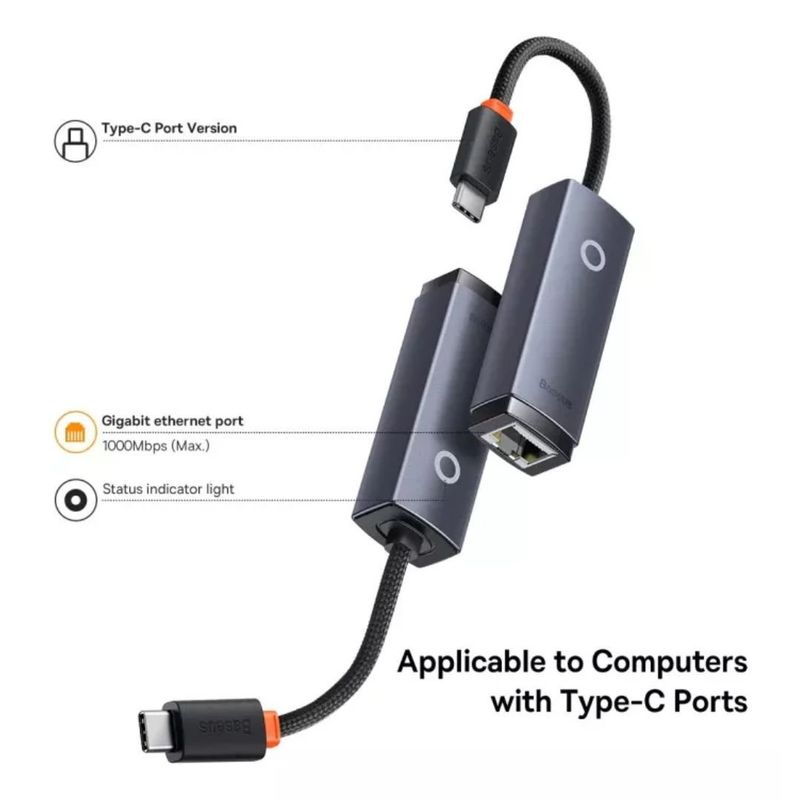 BASEUS - Hub Adaptador Ethernet Usb C A Rj45 Gigabit 1000 Mbs Baseus