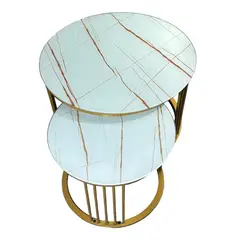 GENERICO - Mesa Tipo Nido Estilo Marmol en Vidrio 70x40 y 50x38