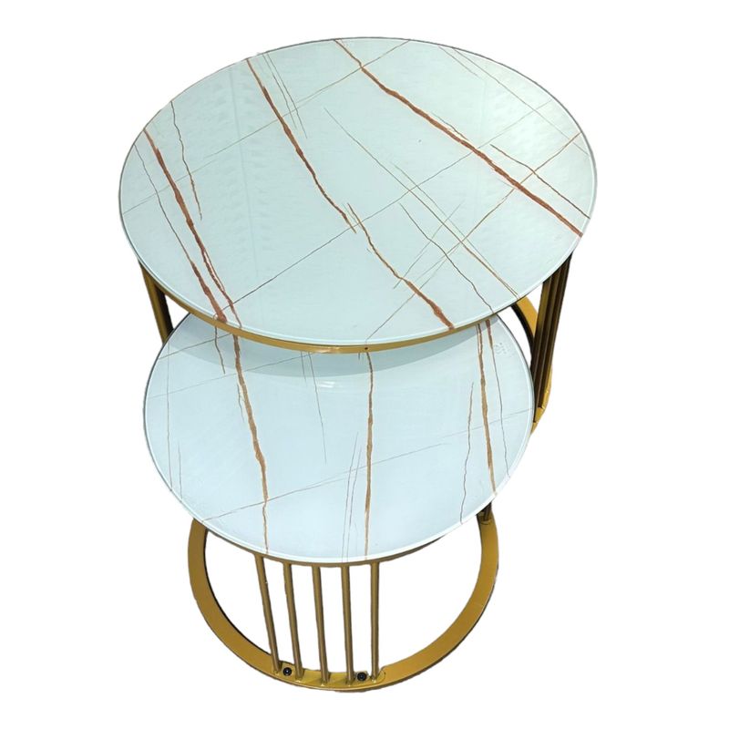 GENERICO - Mesa Tipo Nido Estilo Mármol en Vidrio 70x40 y 50x38