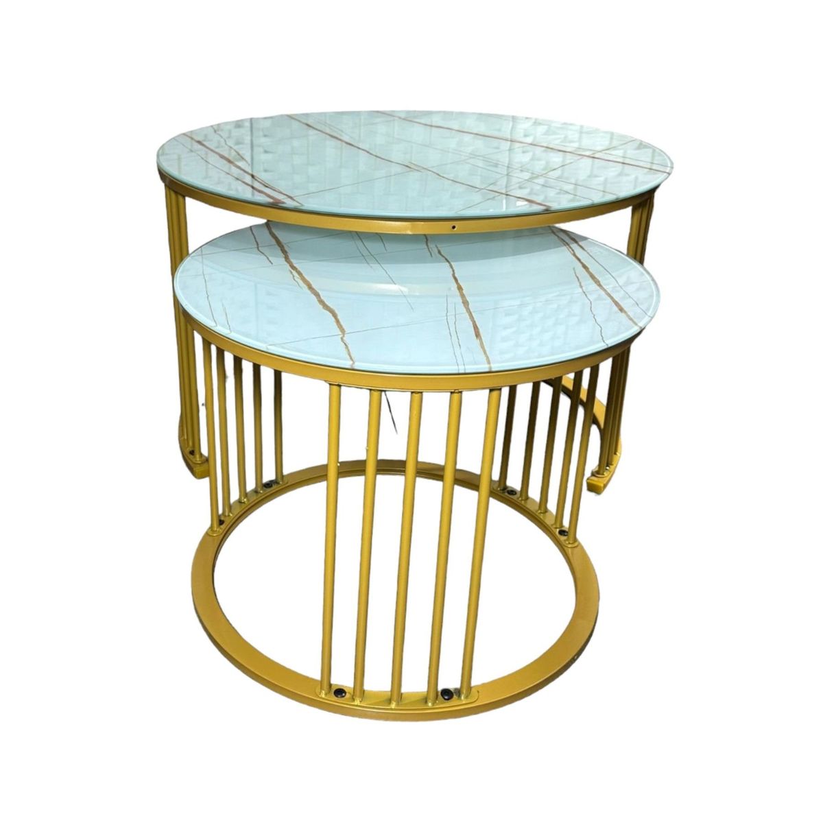 GENERICO - Mesa Tipo Nido Estilo Mármol en Vidrio 70x40 y 50x38