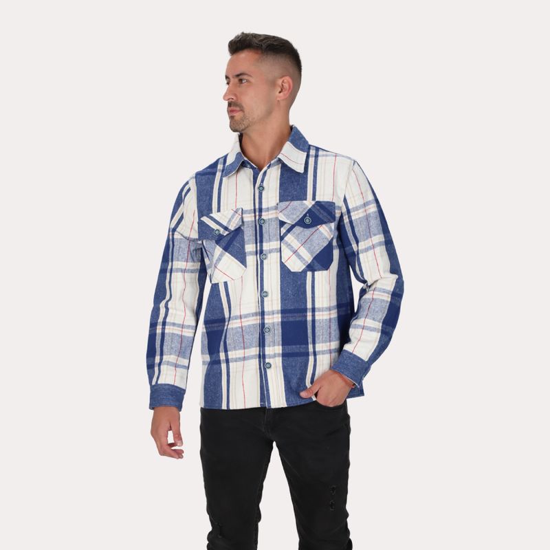 GANGSTER - Chaqueta Overshirt Franela Timberford Azul Gangster.
