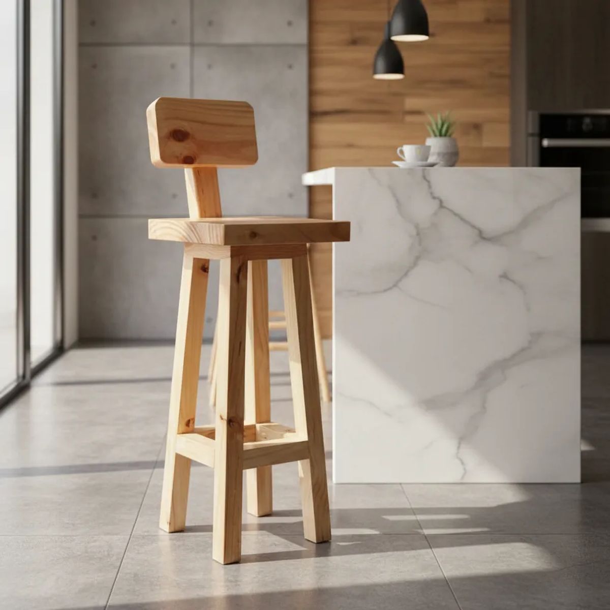 GENERICO - Pack 4 Unidades Taburetes Mapu De Madera Bar Cocina Vitrificado Vitrificado Natural