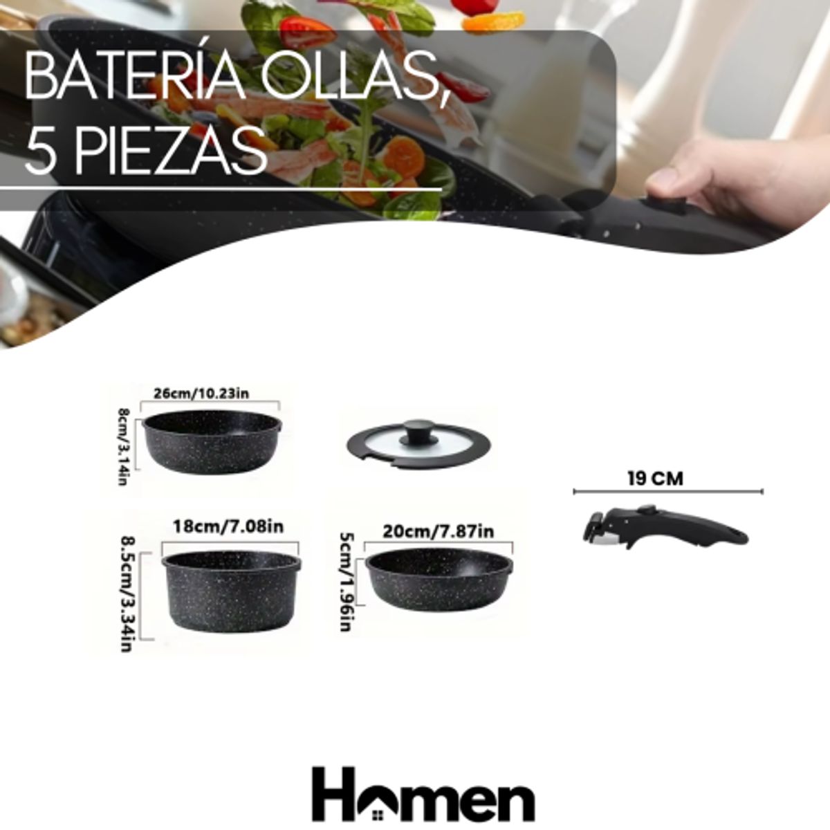 LERNEN - Batería De Cocina Homen Ollas 5 Piezas