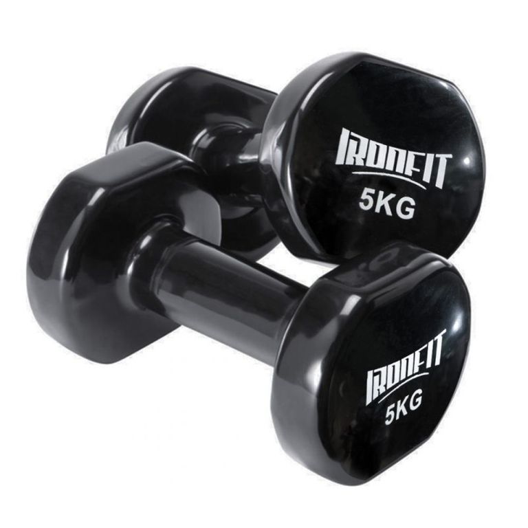 Par de Mancuernas Hexagonales Ironfit 5 kg c/u Recubiertas en Neopreno Color Negro