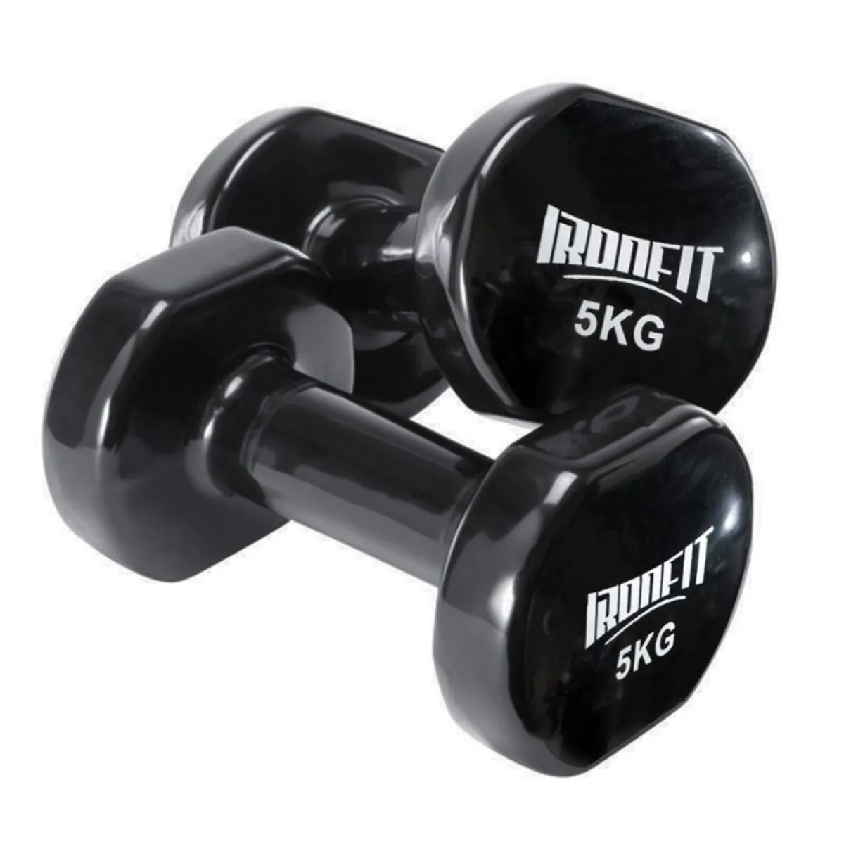 CITYSHOP - Par de Mancuernas Hexagonales Ironfit 5 kg c/u Recubiertas en Neopreno Color Negro
