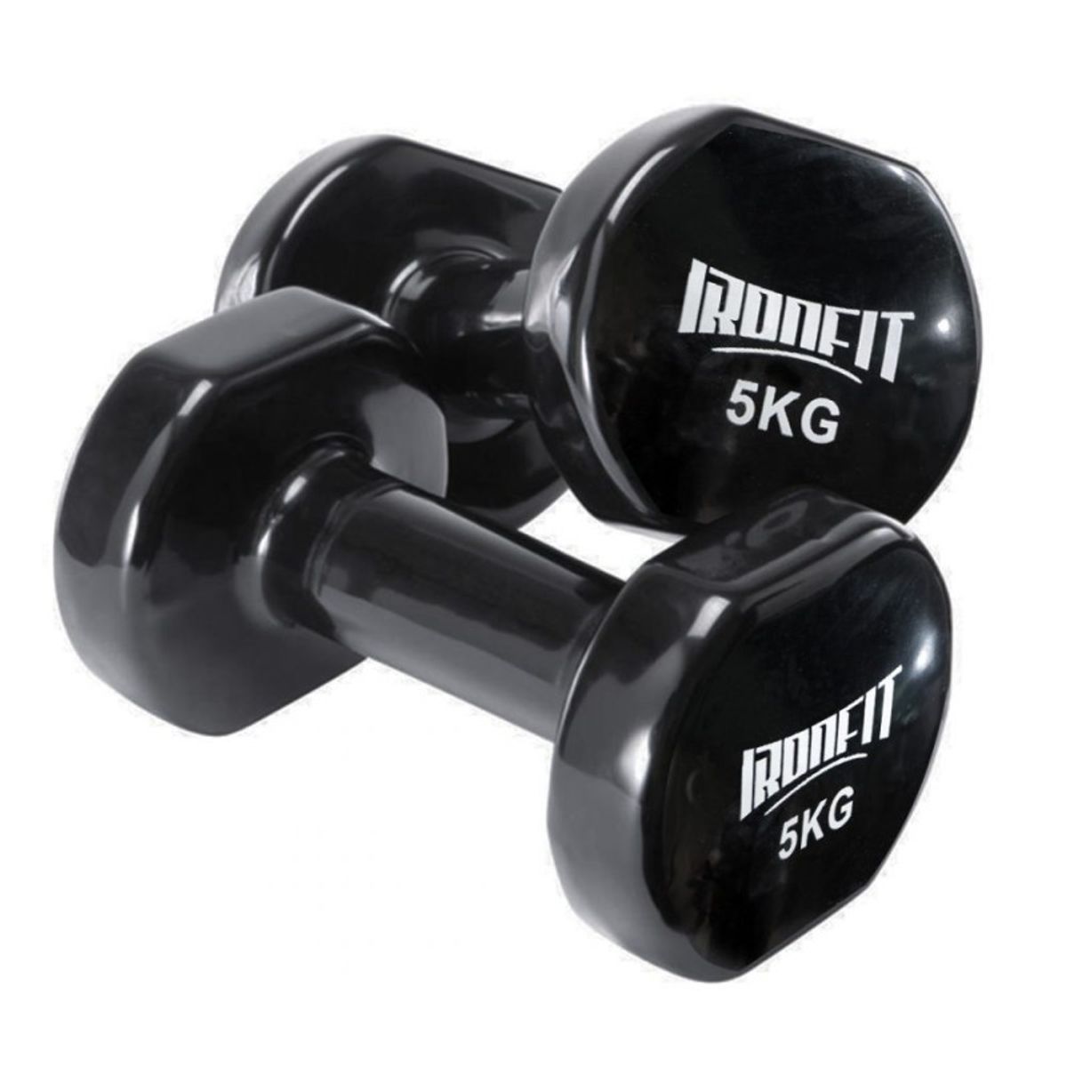 CITYSHOP - Par de Mancuernas Hexagonales Ironfit 5 kg c/u Recubiertas en Neopreno Color Negro