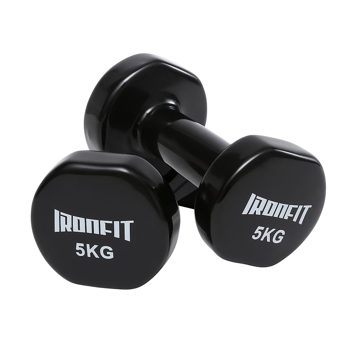 CITYSHOP - Par de Mancuernas Hexagonales Ironfit 5 kg c/u Recubiertas en Neopreno Color Negro
