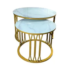 GENERICO - Mesa Tipo Nido Estilo Mármol en Vidrio 6mm 70x40 y 50x38 cm