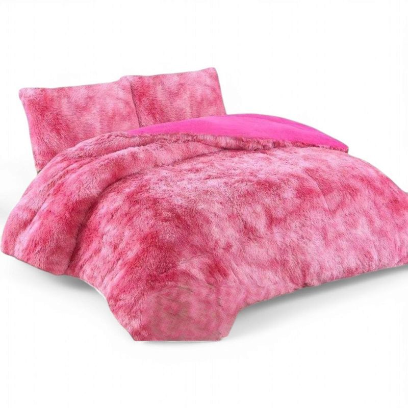 GENERICO - Cobertor Peludo Con Chiporro 2 Plaza+ 2 Funda Almohada Fucsia Jaspeado