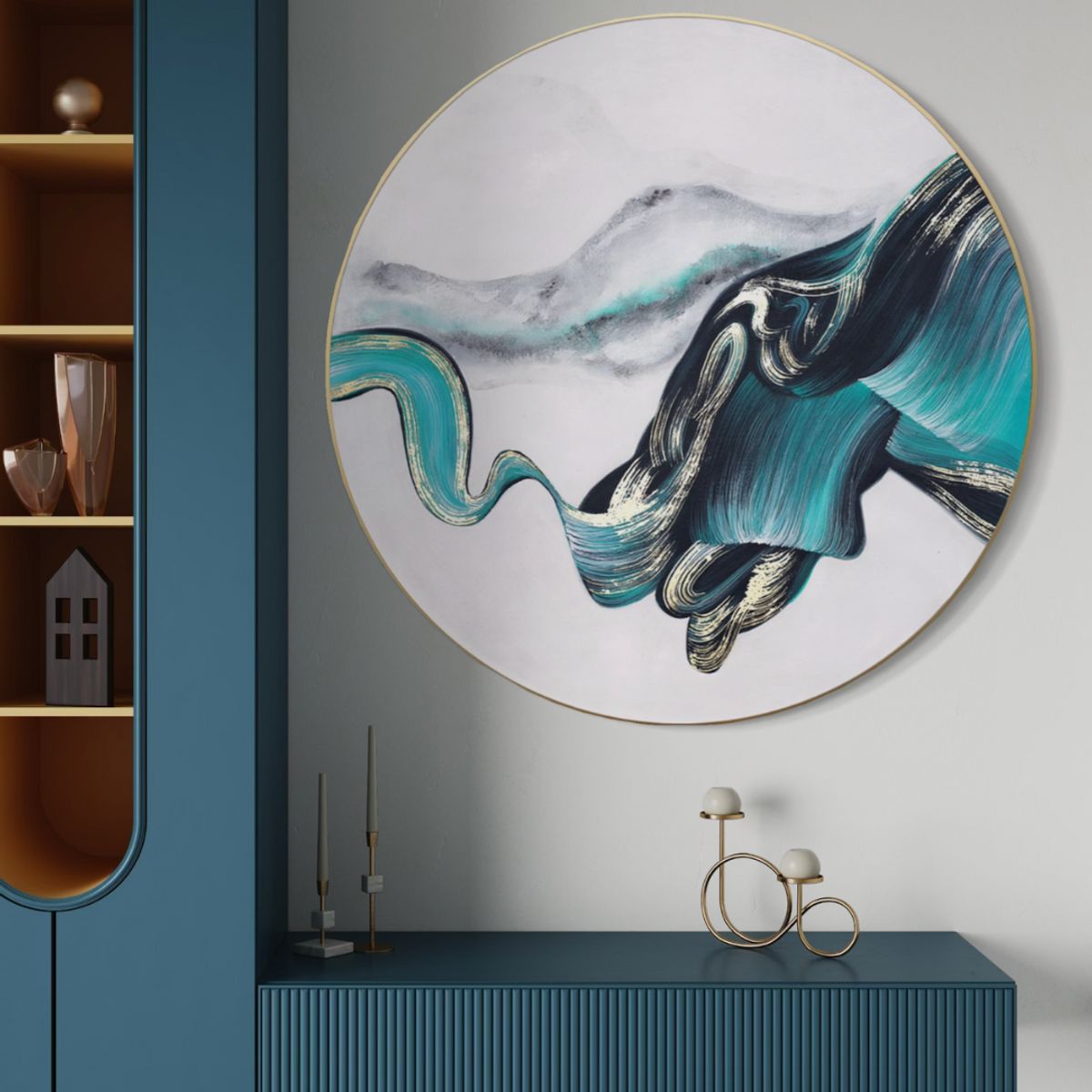 GENERICO - Cuadro decorativo abstracto redondo 120 x 120